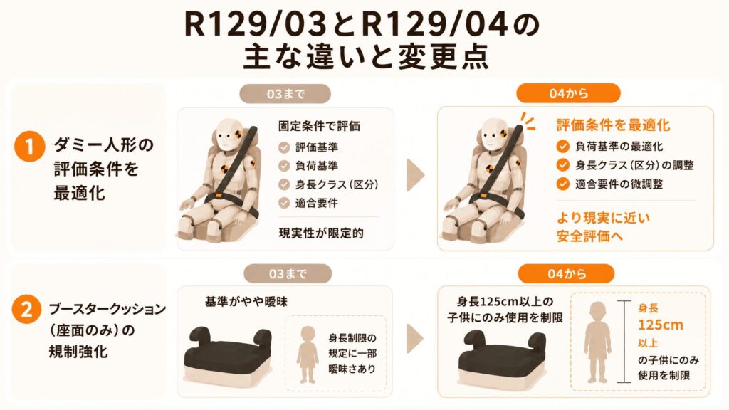チャイルドシート R129/03 R129/04　違い　変更点